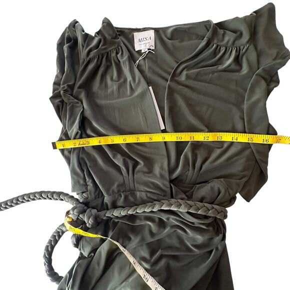 NEW MISA Los Angeles Dress Maxi Green Knit Braided Belt Wrap Belt V-Neck M - Picture 14 of 15